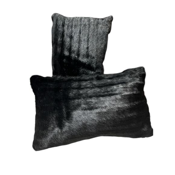 Aviva Stanoff Black Bark Faux Fur Pillow, 12" x 18" Set of 2 - Picture 1 of 3